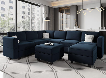 Belffin Modular Velvet Sectional Sofa with Storage Seat Oversized U Shaped Couch with Reversible