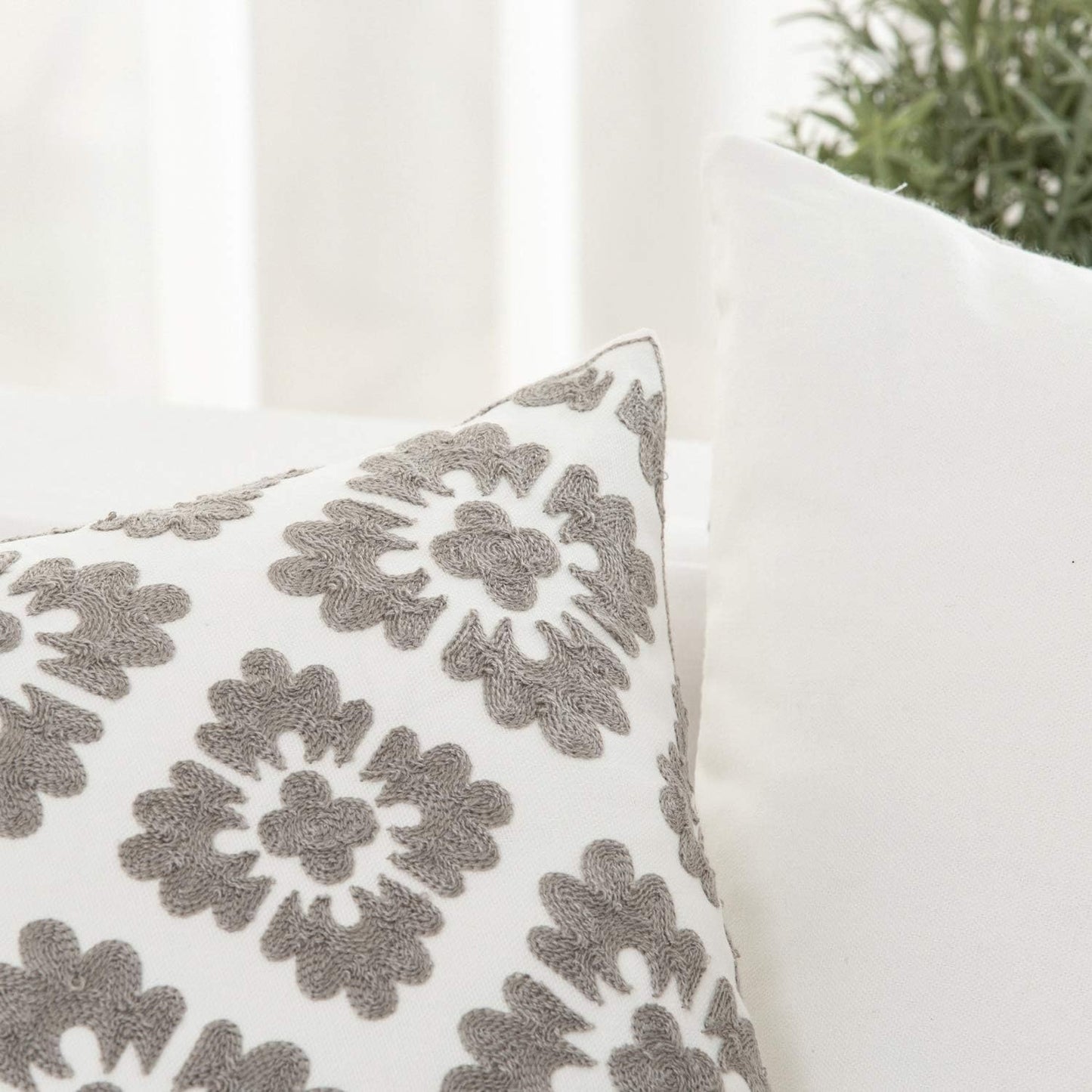 HWY 50 Grey Gray Decorative Throw Pillow Covers 18x18 Inch (1 Piece), Embroidered Cotton Farmhouse