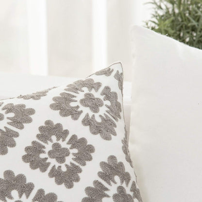 HWY 50 Grey Gray Decorative Throw Pillow Covers 18x18 Inch (1 Piece), Embroidered Cotton Farmhouse
