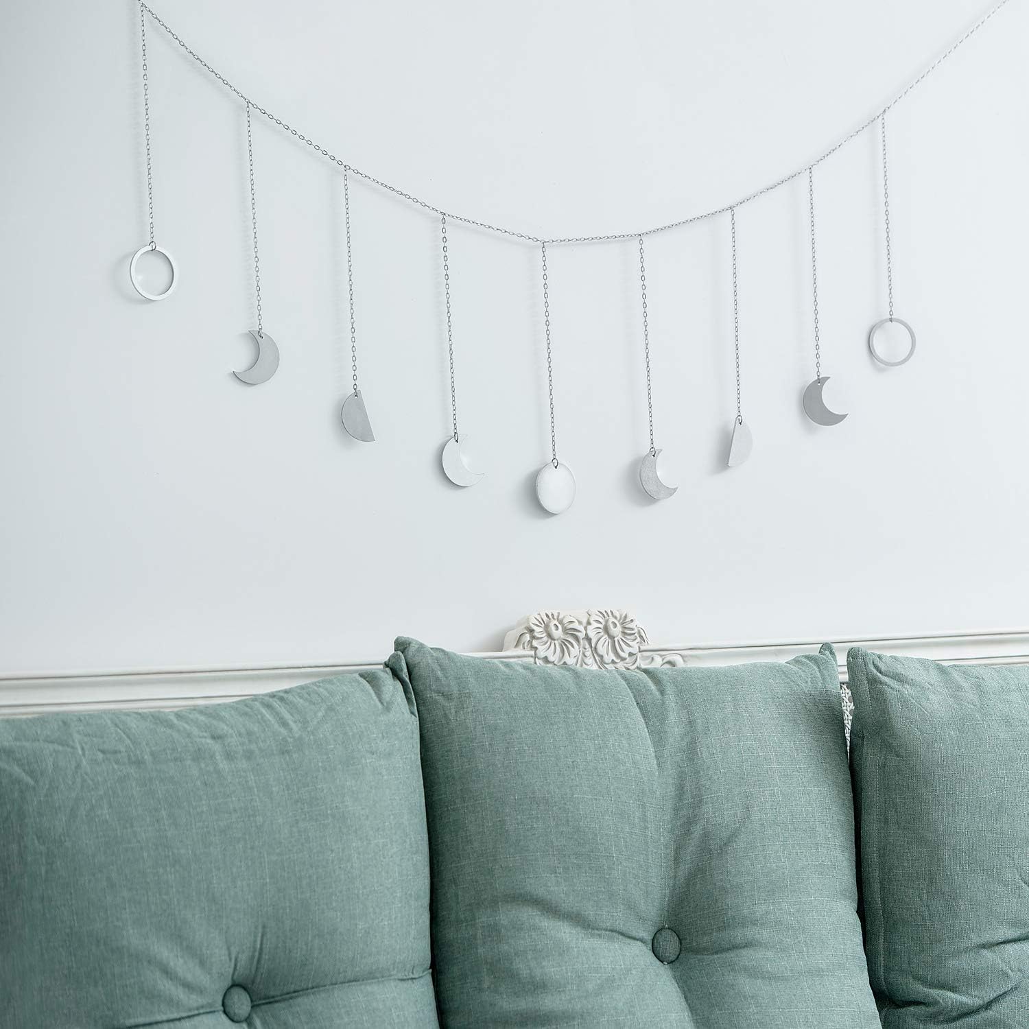 Mkono Moon Phase Wall Hanging Boho Aesthetic Room Decor Metal Moons Garland Hanging Art Bohemian