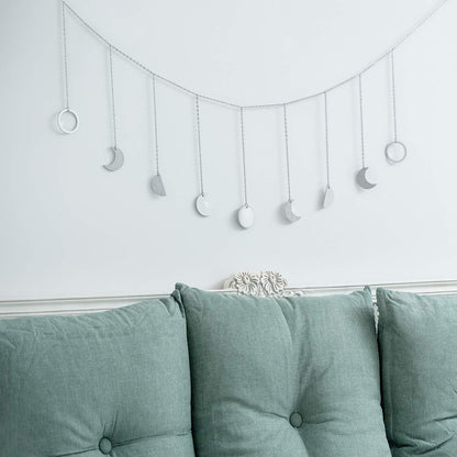 Mkono Moon Phase Wall Hanging Boho Aesthetic Room Decor Metal Moons Garland Hanging Art Bohemian