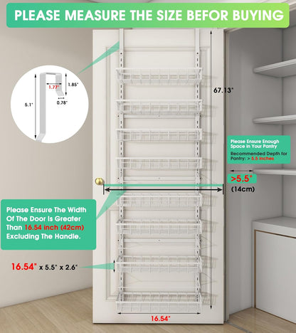 Over The Door Pantry Organizer, Wall Mount Spice Rack, Pantry Hanging Storage and Organization, 8