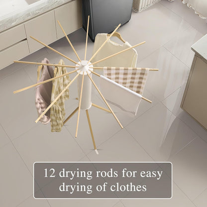 LEQ Drying Rack Portable,Foldable Drying Rack Clothing with 12 Wood Drying Arms, Standing Laundry