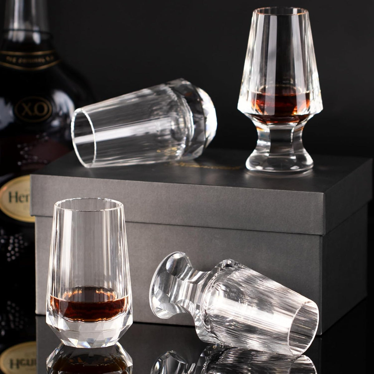 KAMMAK Crystal Whiskey Glasses Set of 2, Handcrafted Shot Glasses Stemless, 3.38oz Hand Blown White