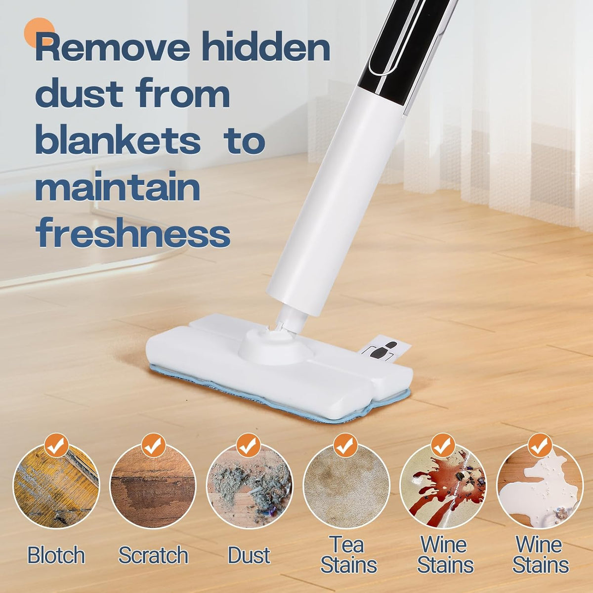 Steam Mop, Detachable Handheld Steam Cleaner for Home,1200W Heat to 260 °F in 20S, 2 Steam Modes &
