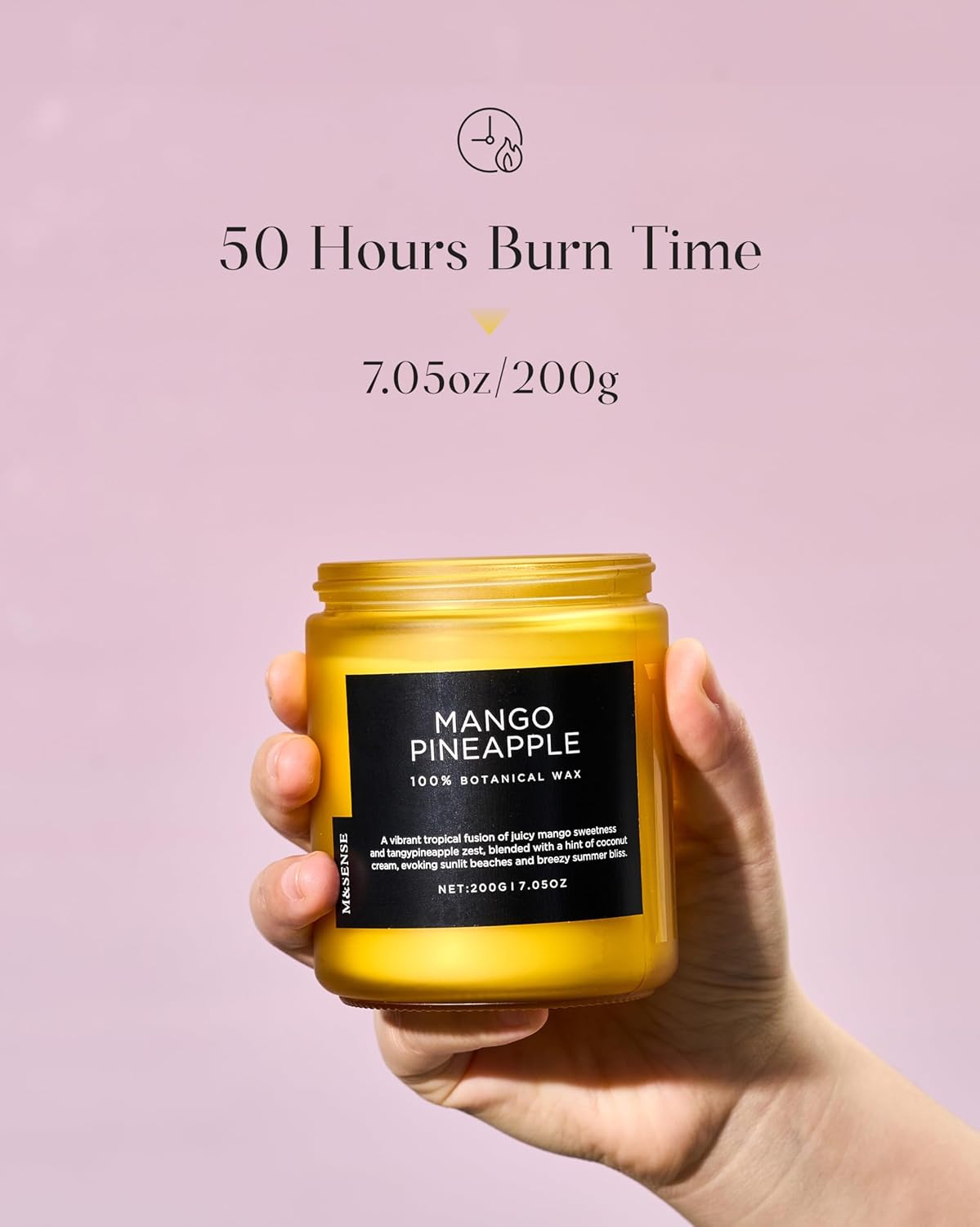 M&SENSE Mango Pineapple Tropical Scented Candle, 7.05oz Non Toxic Natural Soy Wax 50 Hours Long