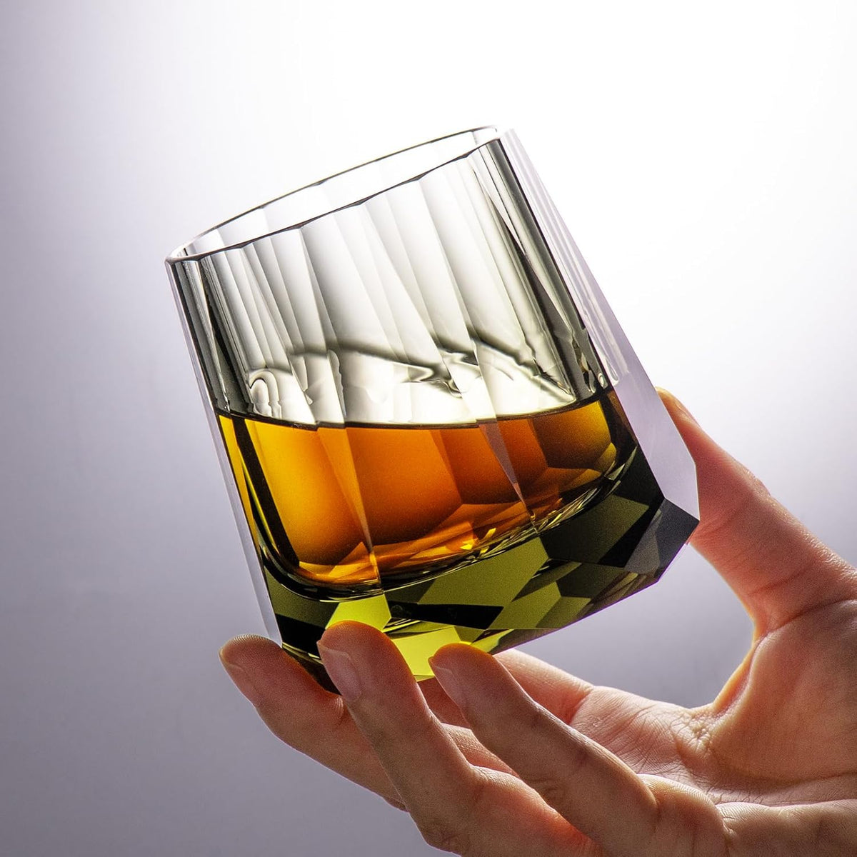 KAMMAK Crystal Whiskey Glasses Set of 2, Handcrafted 6.76oz Old Fashioned Glasses Stemless, Luxury