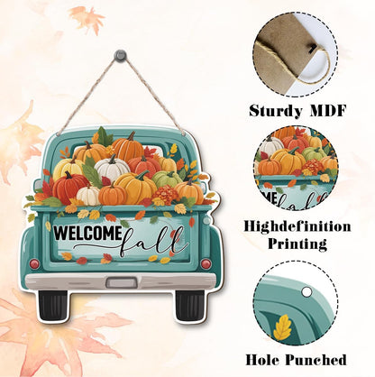 Welcome Fall Wood Hanging Truck Decoration, Autumn Wooden Signs, Rustic Thanksgiving Decoration