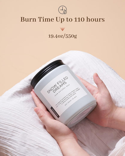 M&SENSE Snow Filled Dreams - Jasmine & Pine Large Scented Candles, 19.4oz 110 Hour Clean Non Toxic