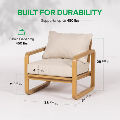 Idzo Ivy Wood Club Chair Set of 2 – Beige Fabric, Outdoor Wooden Armchair Seating with Cushions for