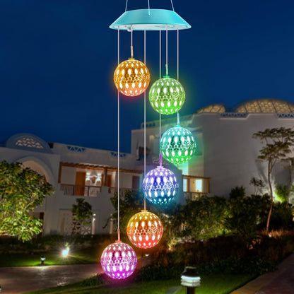 Toodour Solar Wind Chime, Color Changing Moroccan Ball Wind Chimes, LED Decorative Mobile, Gifts
