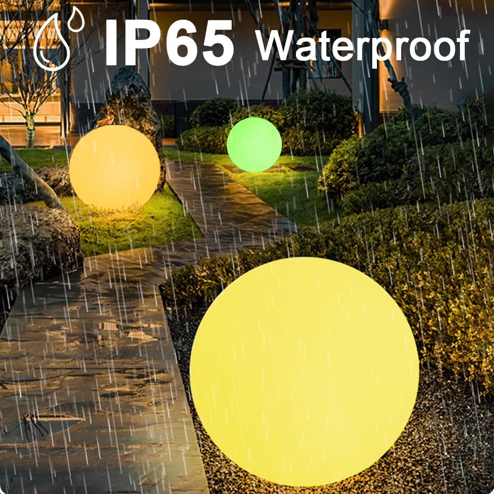 Large LED Glowing Ball Light, 20-in Outdoor LED Garden Orb Lights, Rechargeable Globe Lights RGB