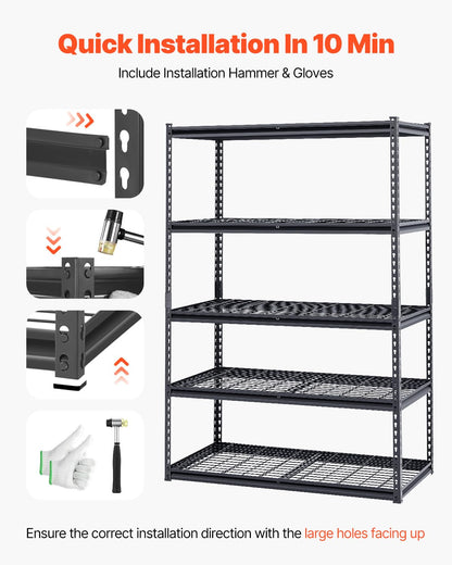 VEVOR Storage Shelves, 3000 lbs, 5 Tier Heavy Duty Garage Shelving, 24" D x 48" W x 72" H
