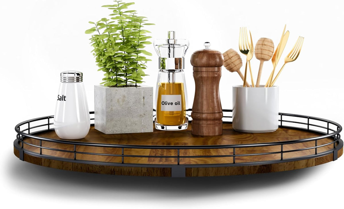 Farmhouse Oak 18" Lazy Susan Turntable Organizer for Cabinet, Round Wooden Lazy Susan Organization