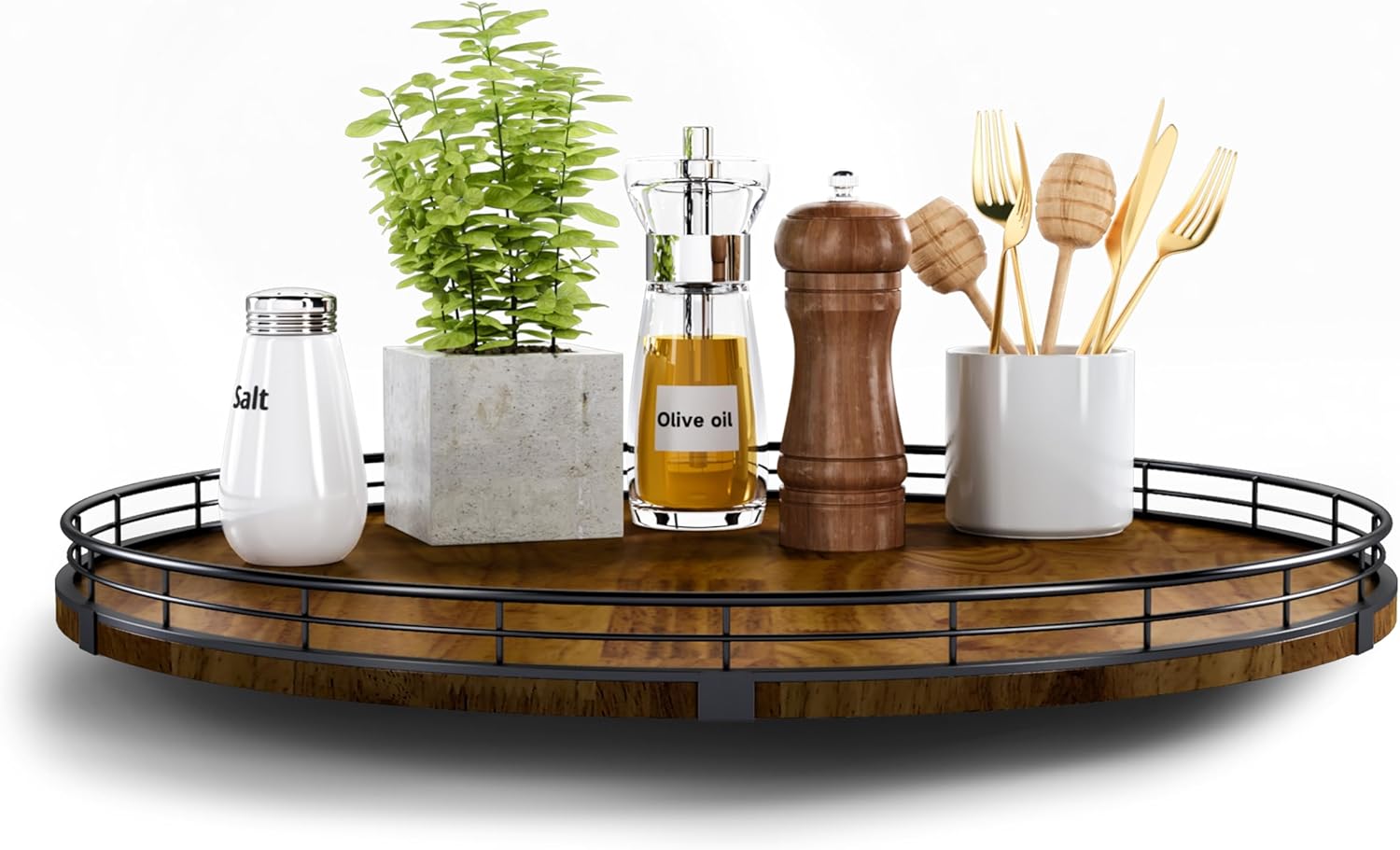 Farmhouse Oak 18" Lazy Susan Turntable Organizer for Cabinet, Round Wooden Lazy Susan Organization