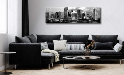 DJSYLIFE Miami Skyline Wall Art Decor Panoramic Cityscape Picture Modern USA City Night View Canvas