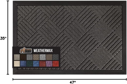 GORILLA GRIP 100% Waterproof All-Season WeatherMax Doormat, 47x35, US Designed Natural Rubber