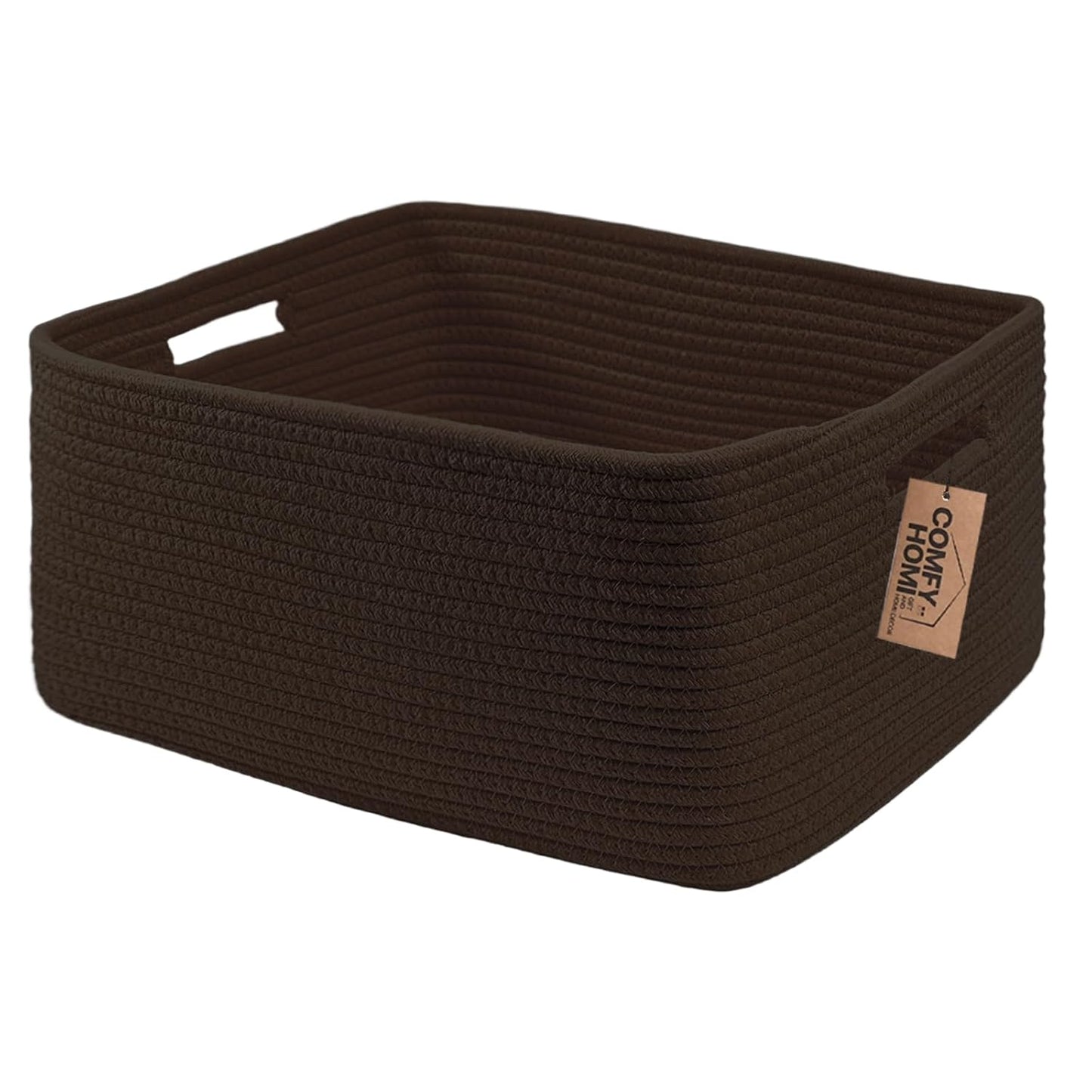 COMFY-HOMI Cotton Rope Woven Basket with Handles for Shelves,Toys,Book, Cloth Storage Baskets for