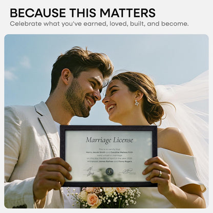 Homeforia 8.5x14 Marriage License Frame Black, High End Oak 8.5x14 Certificate Black Wood Frames