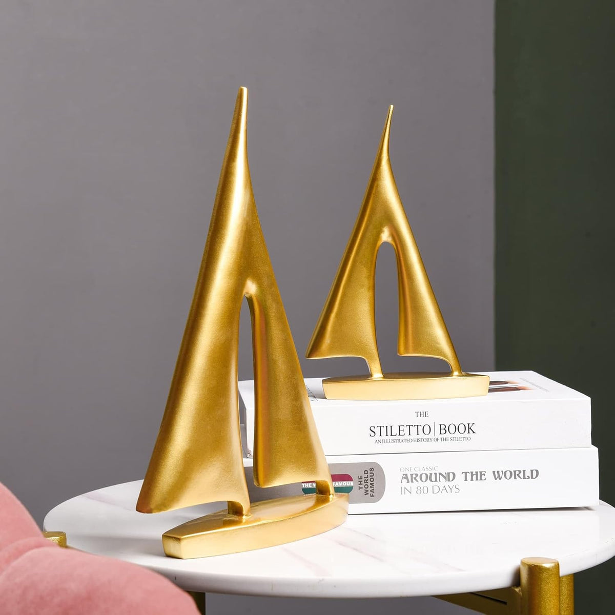 Modern Sculptures Home Decor, Gold Sailboat Decor Ornament, Boat Decorations Statue Decor, Art