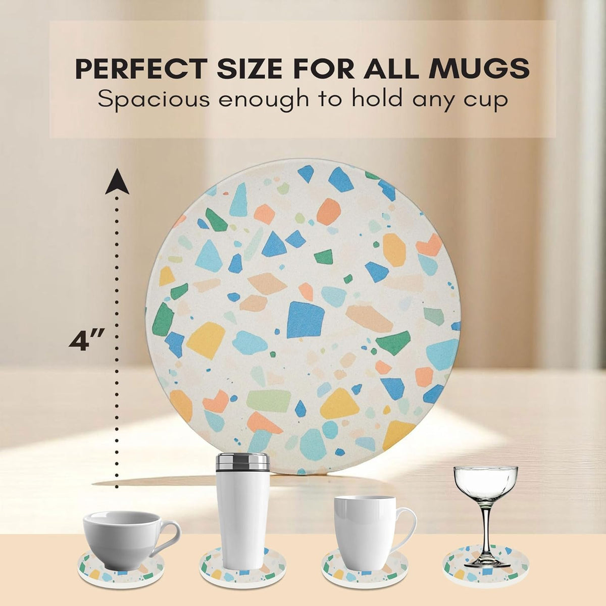 Absorbent Coaster Set of 6 with Holder, Drink Coasters for Coffee Table, Kitchen, Home Decor, Cute