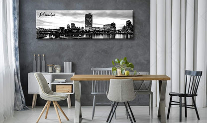 DJSYLIFE Milwaukee Skyline Wall Art Black and White Stretched Canvas Wall Art Prints for Bedroom or