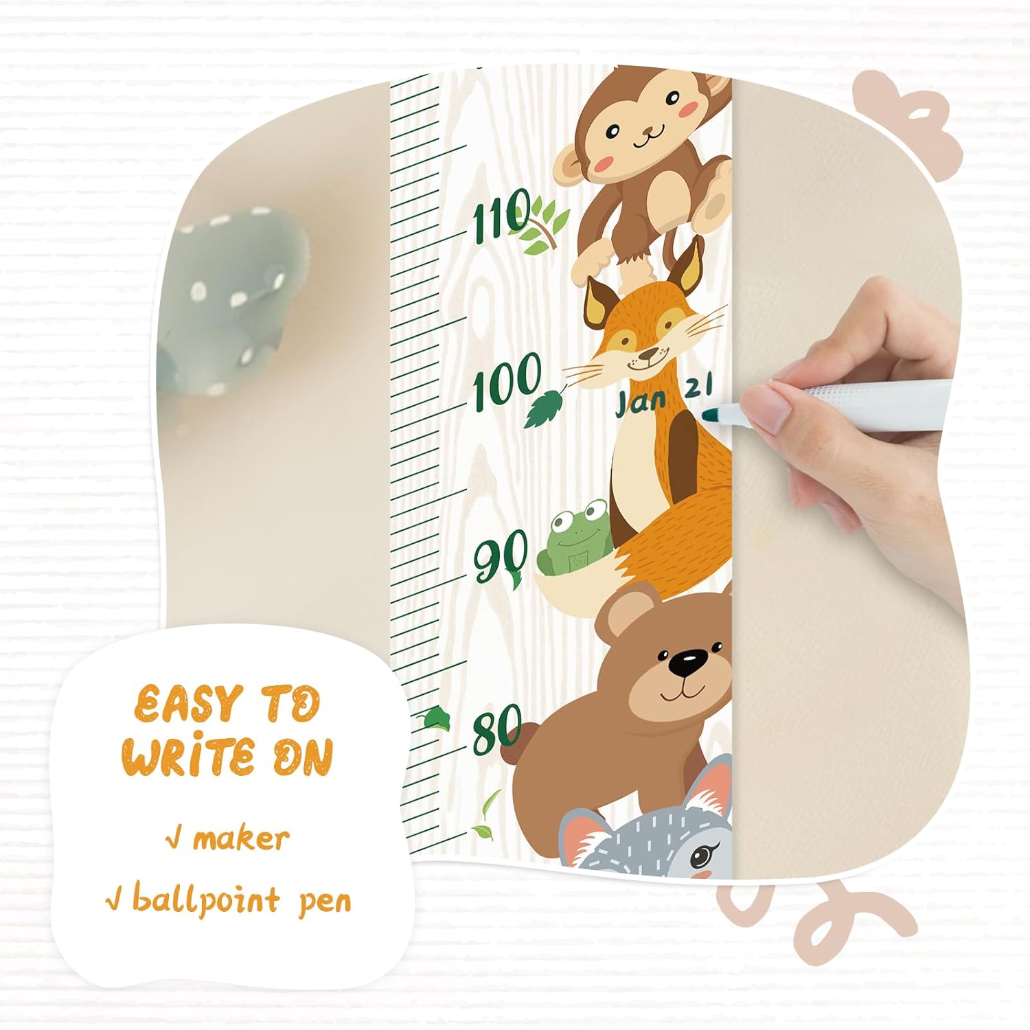 Personalized Name Growth Chart Wall Decor for Kids – Canvas Removable Height Chart Measuring Ruler
