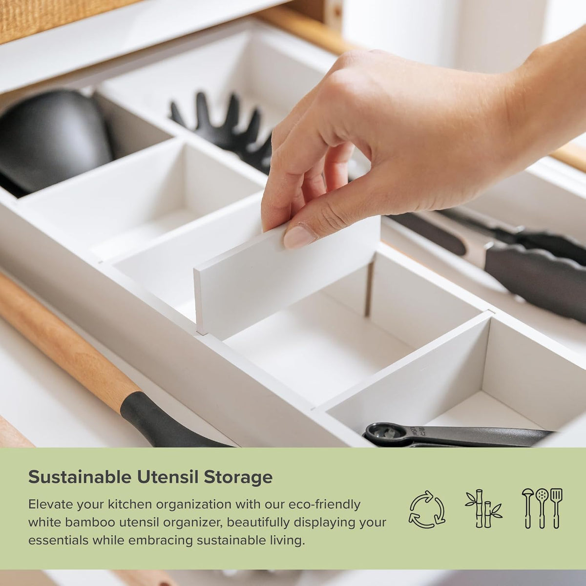 Adjustable Kitchen Drawer Organizer for Utensils and Junk, Food-Safe Contract Grade with 100%