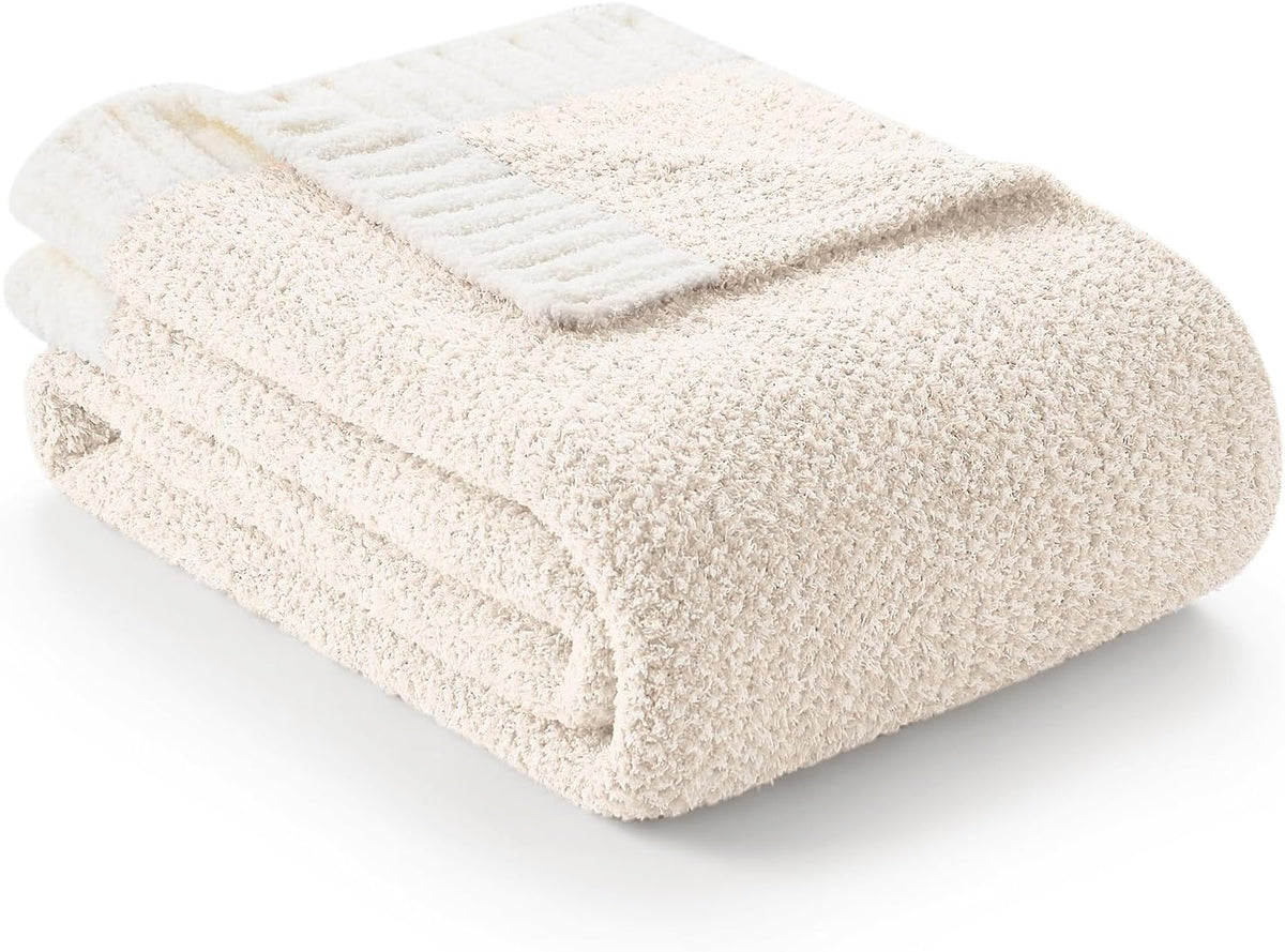 Snuggle Sac Heather Ivory Oversized Throw Blanket for Couch, Super Soft Warm Blankets Cozy Knit