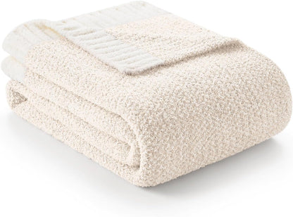 Snuggle Sac Heather Ivory Oversized Throw Blanket for Couch, Super Soft Warm Blankets Cozy Knit