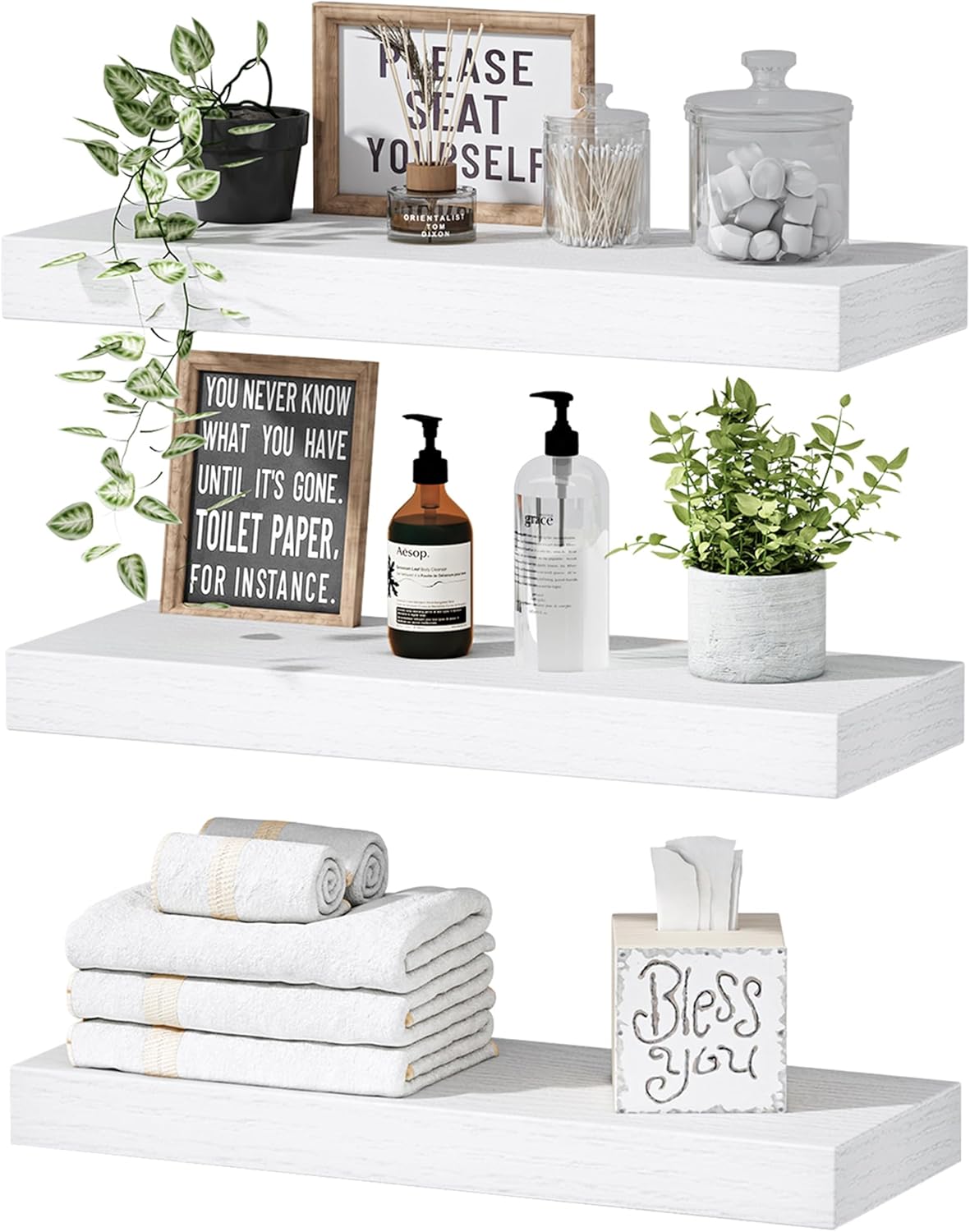 QEEIG Floating Shelves for Wall Bathroom Shelf Bedroom Kitchen Living Room Hanging Book Shelves