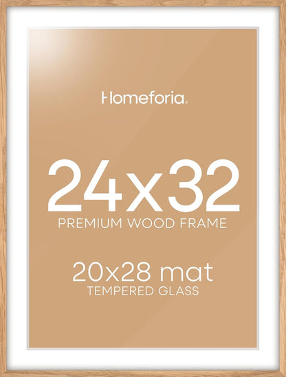 Homeforia 32x24 Poster Frame Wood, High End Natural Oak 24x32 Large Picture Frame with Mat 20x28