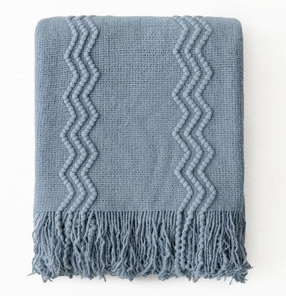 MIULEE Dusty Blue Cozy Knitted Throw Blanket for Couch Textured Knit Blanket with Tassels Woven