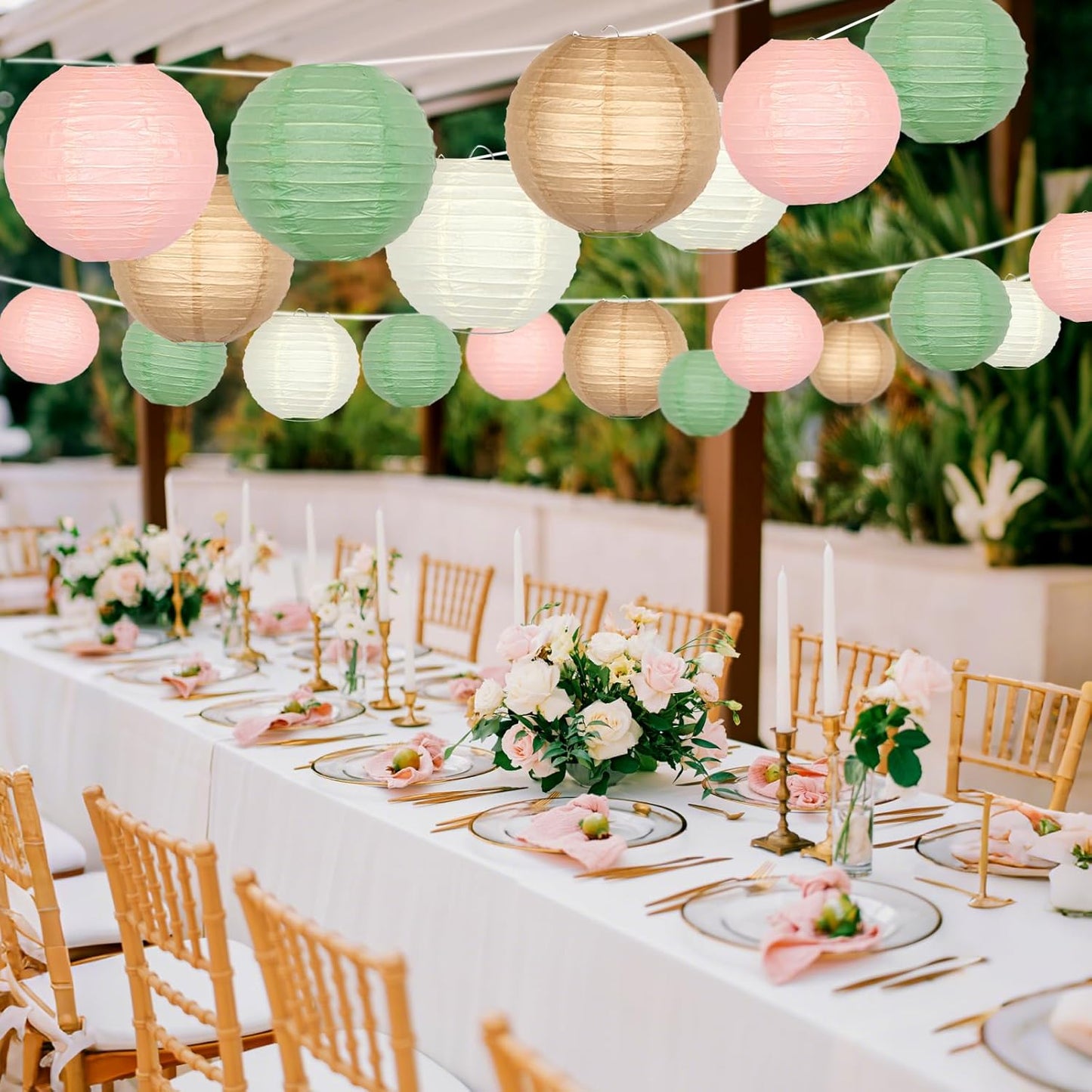 ADLKGG Paper Lanterns Party Decorative, Round Hanging Paper Lanterns Wedding Decorations for Sage