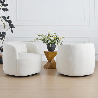 KINWELL 34" Wide Sherpa Swivel Barrel Chairs Set of 2, No Assembly Round Boucle Upholstered Accent