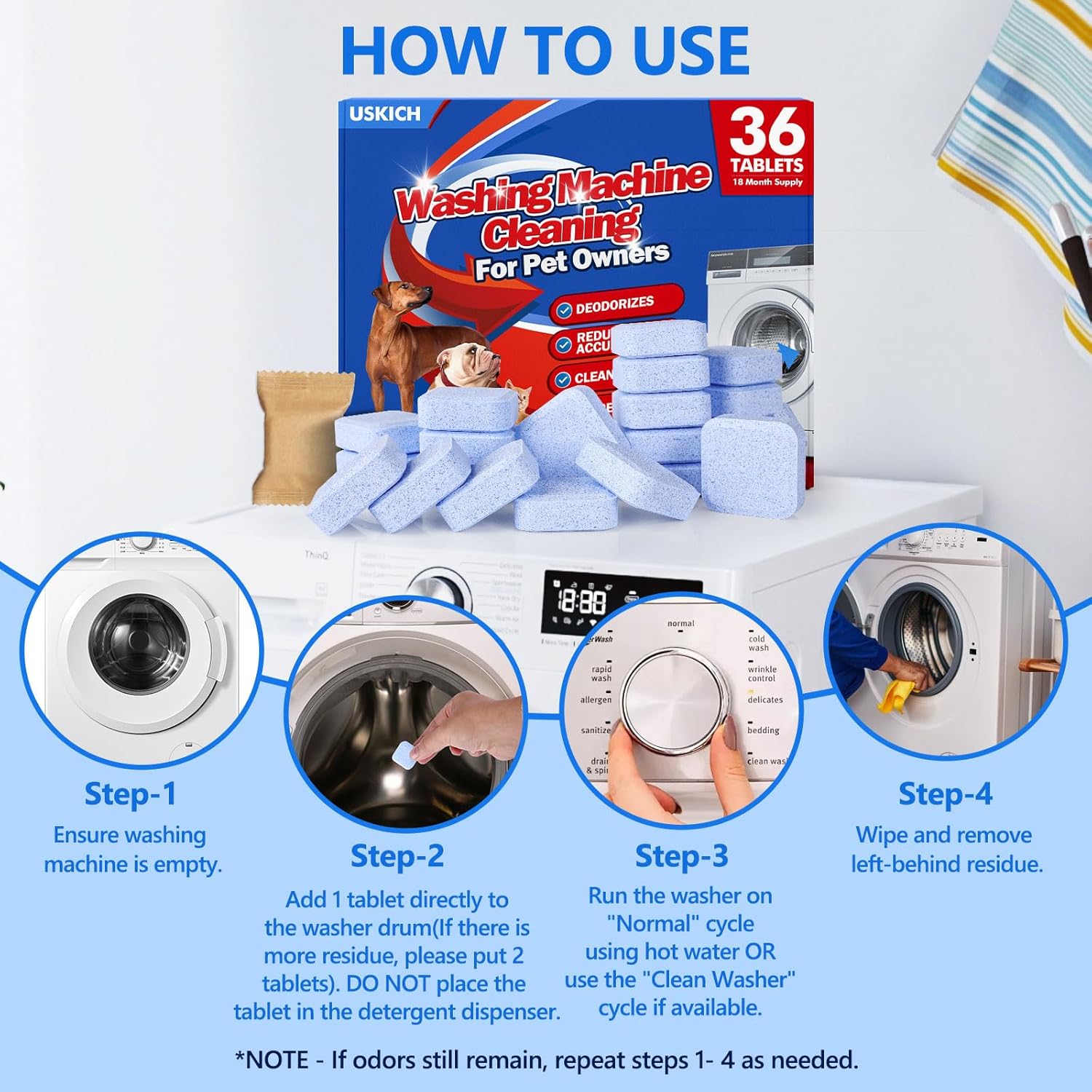 36Pack Washing Machine Cleaner Tablets-18 Month Supply,Washer Machine Cleaner Formulated For Pet