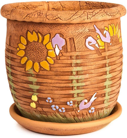 Ceramic Pot with Drainage Hole and Saucer, Plant Pots, Modern Decorative Planters for House Plants