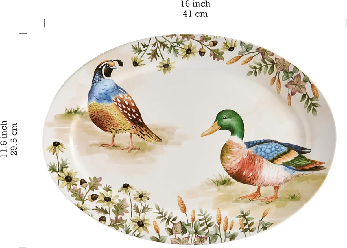 Bico Autumn Birds 16 plus 14 inch Oval Platters Set, Set of 2, Microwave and Dishwasher Safe, for