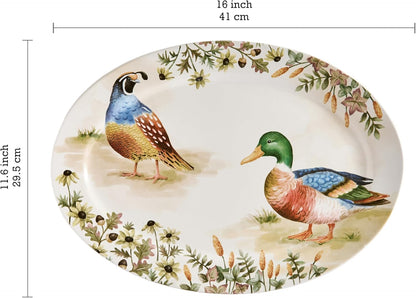 Bico Autumn Birds 16 plus 14 inch Oval Platters Set, Set of 2, Microwave and Dishwasher Safe, for
