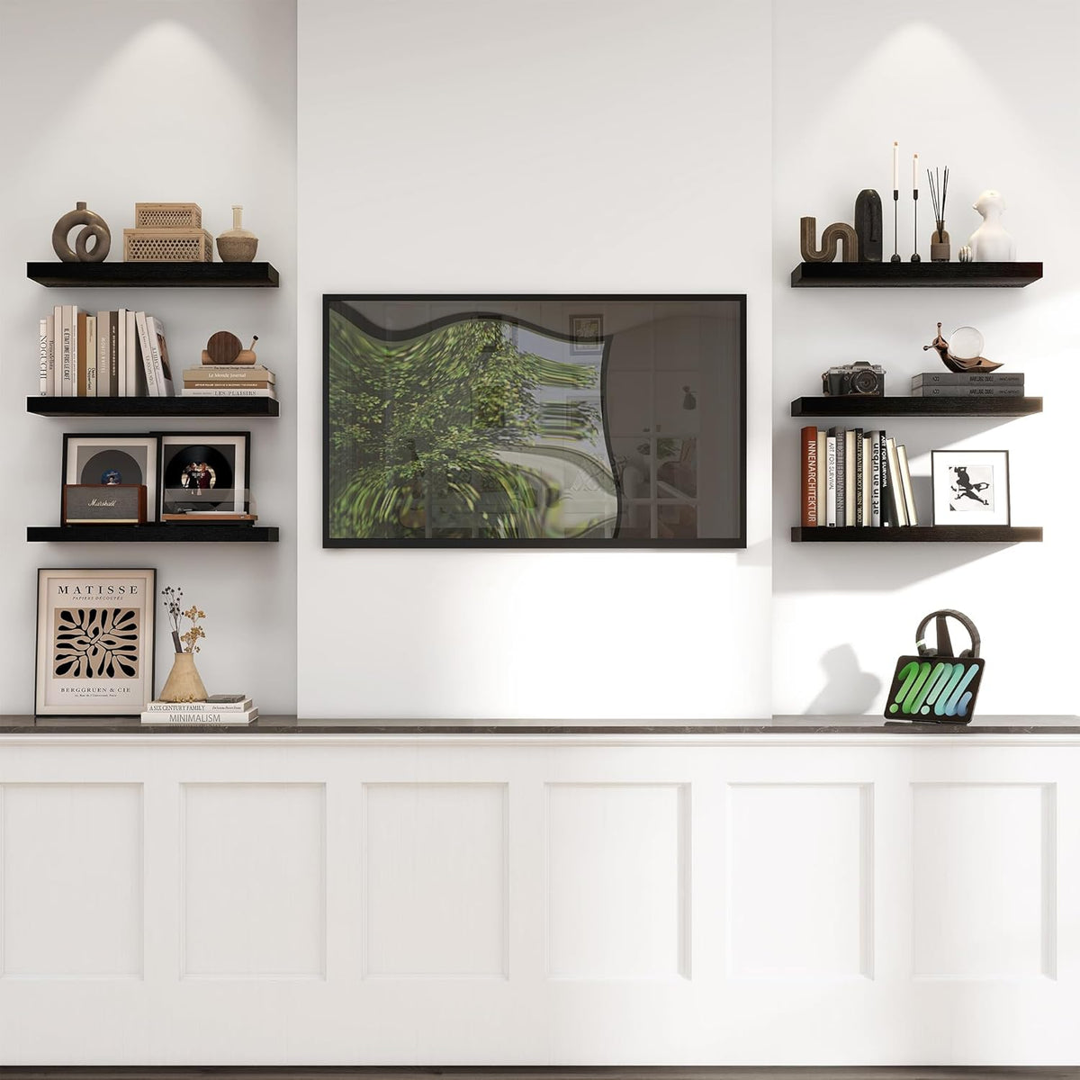 Heimlove 24 inch Floating Shelves for Wall,9.3 inch deep Black Wood Shelves with Invisible