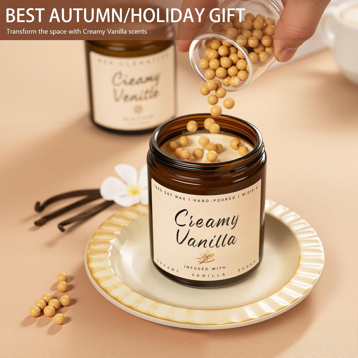 Auelife Fall Candle, Creamy Vanilla Scented Candle for Home - Fall Soy Wax Candles - Autumn
