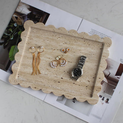 Natural Luxury Scalloped Marble Tray 10.8"x8", Rectangle Vanity Tray for Bathroom Kitchen Counter
