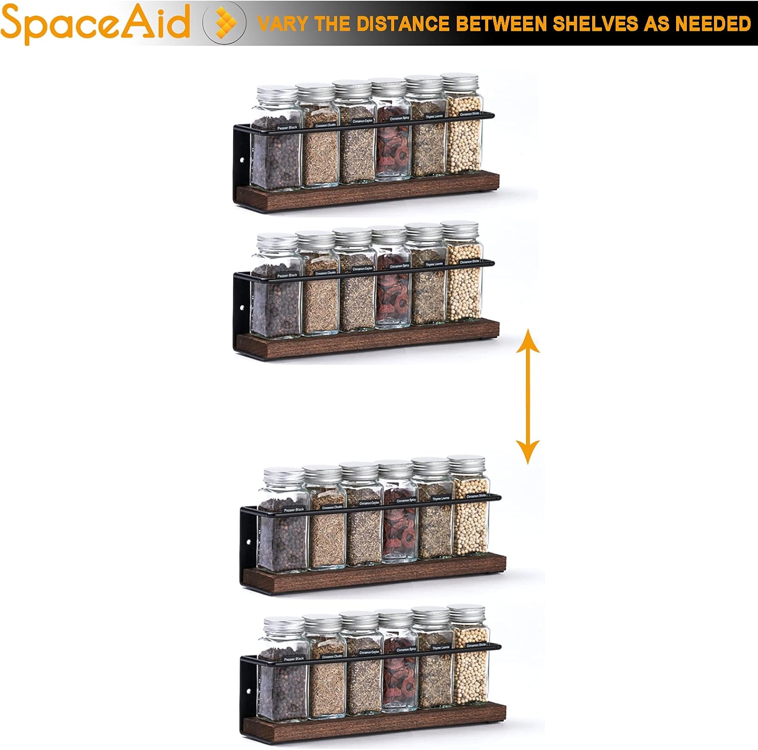 SpaceAid Spice Rack Organizer for Cabinet Door or Wall Mount (4 Pack) with 415 Spice Labels - Wood