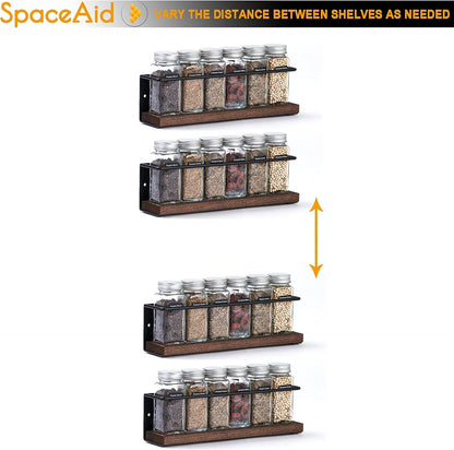 SpaceAid Spice Rack Organizer for Cabinet Door or Wall Mount (4 Pack) with 415 Spice Labels - Wood