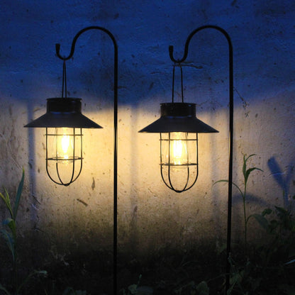 Solar Lantern 2pack Outdoor Hanging Light- Waterproof Vintage Metal Light with Shepherd Hook