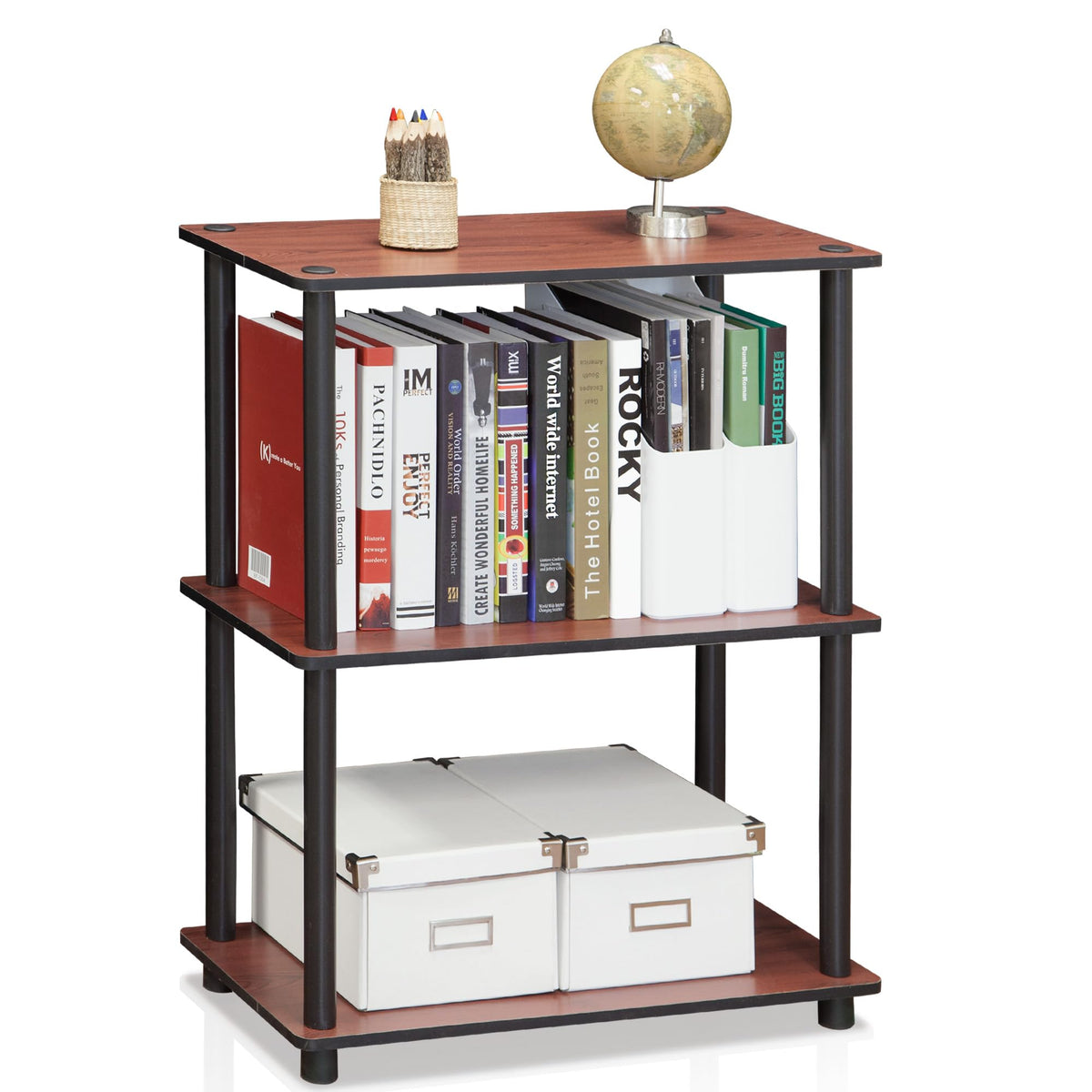 Furinno Turn-N-Tube Storage Shelves, 3-Tier Book Shelf, Corner Shelf, Toolless Open Shelves, for