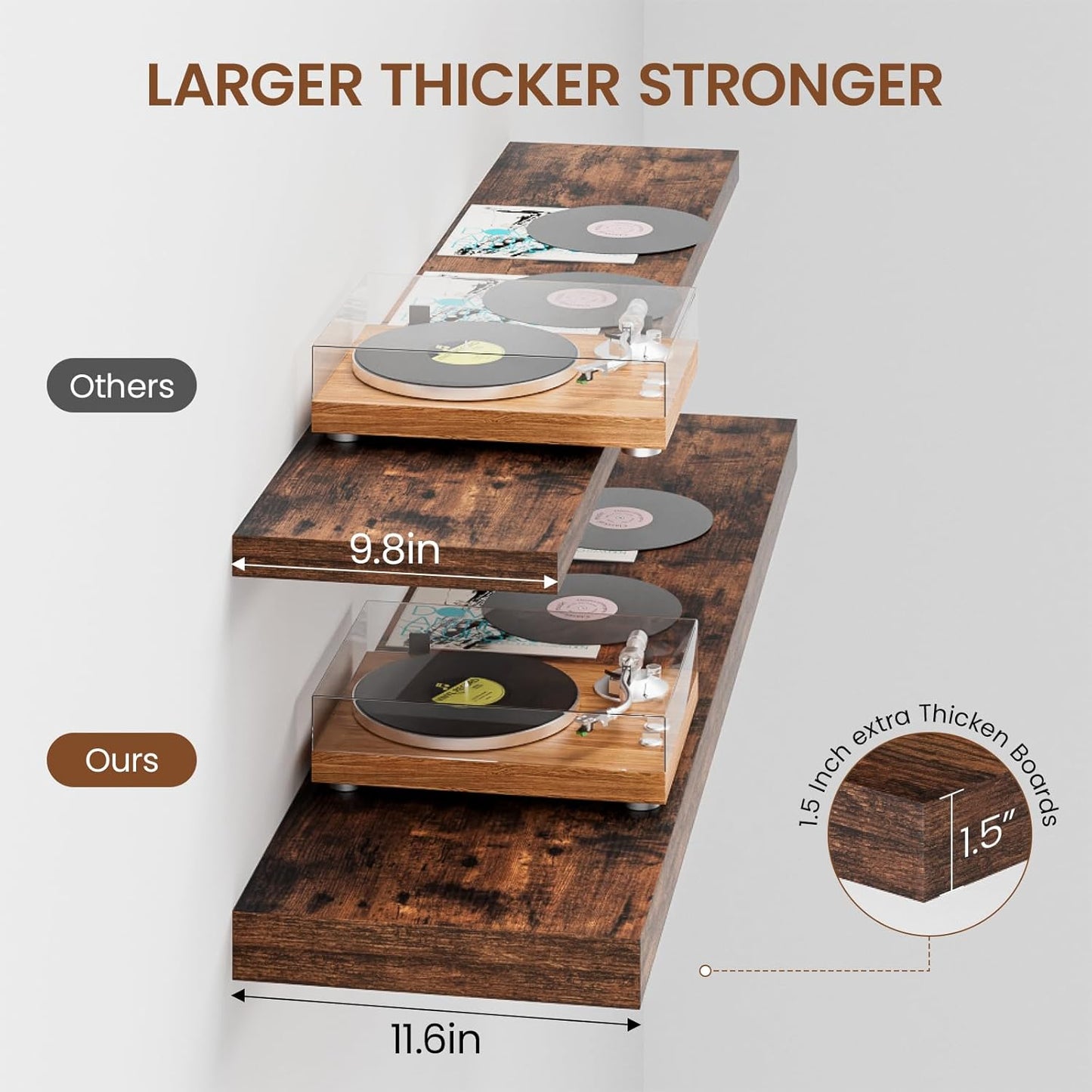 Heimlove 48W x 12D Long Floating Shelf, 12 Inch Deep Floating Shelves for Wall Set of 2, Wood