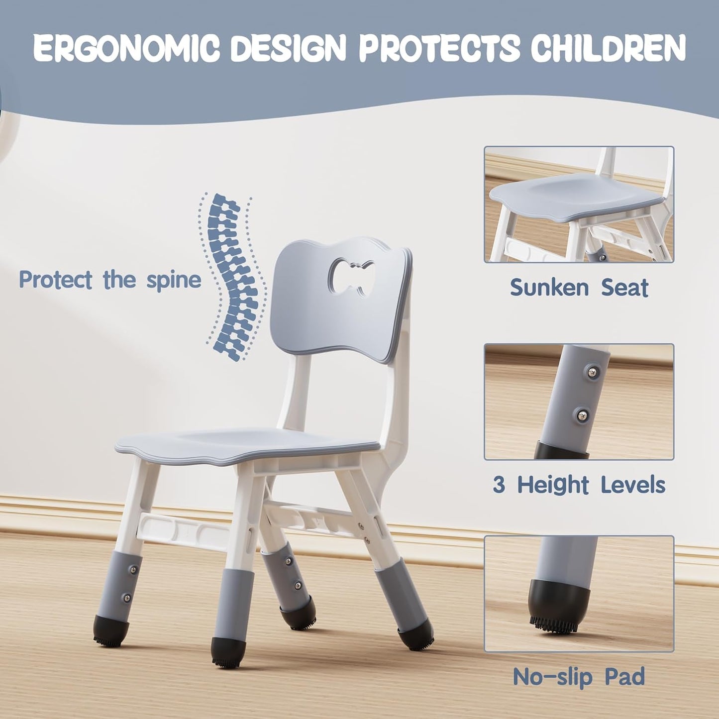 Brelley Kids Table and 6 Chairs Set, Height Adjustable Toddler Desk and Chair Set, Graffiti