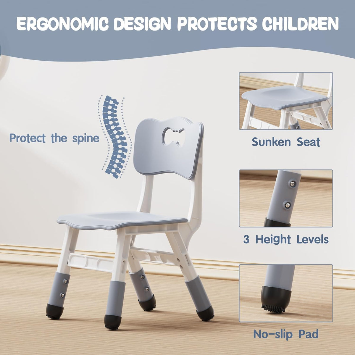 Brelley Kids Table and 4 Chairs Set, Height Adjustable Toddler Desk and Chair Set, Graffiti