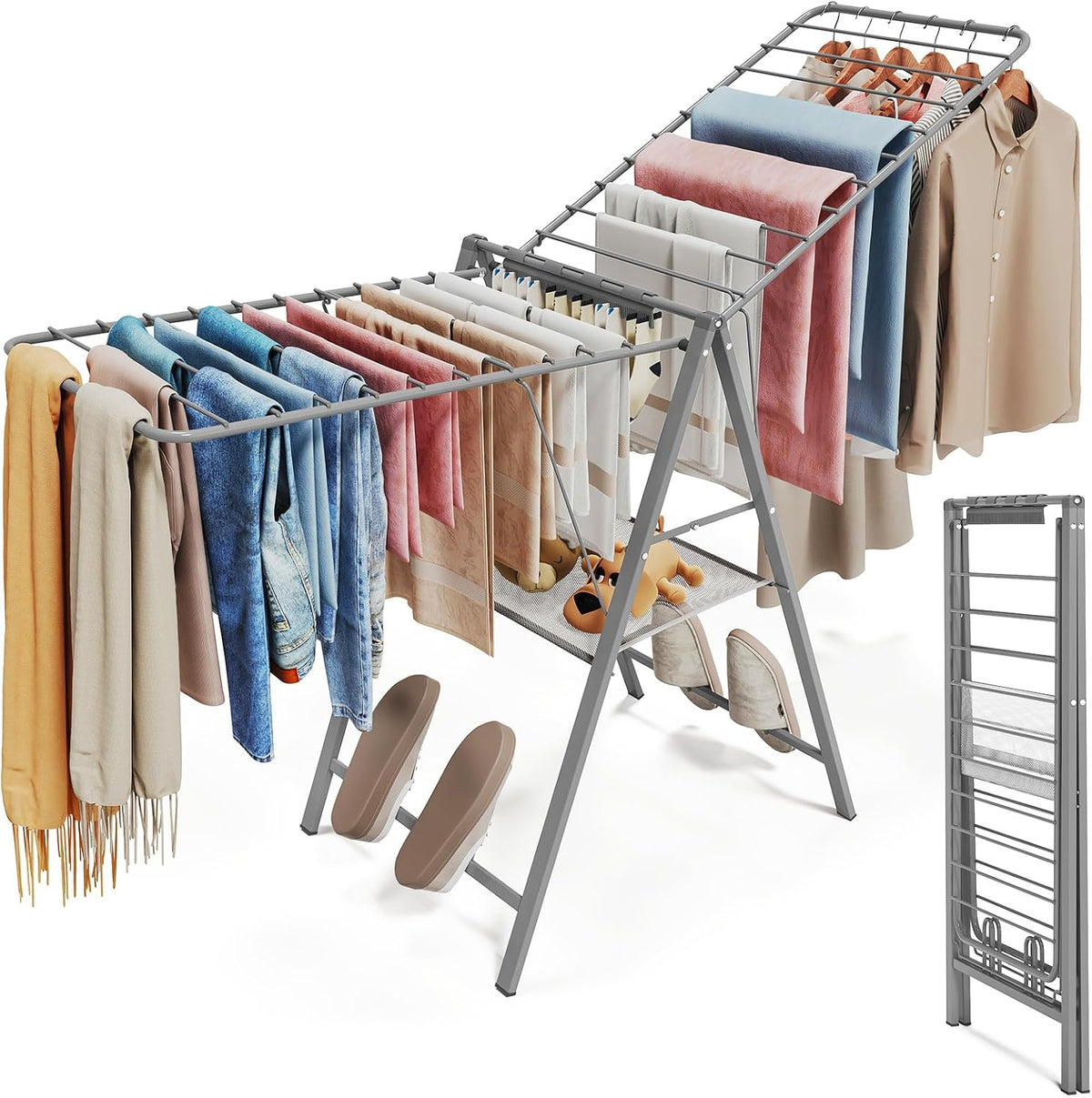 APEXCHASER Clothes Drying Rack Foldable, Metal Laundry Drying Rack Collapsible, Portable Compact